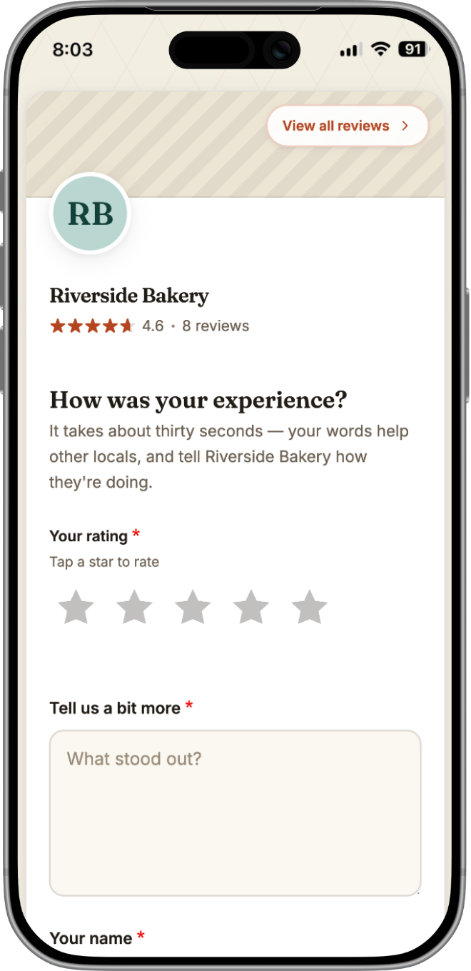 Business reviews app leave business review screenshot